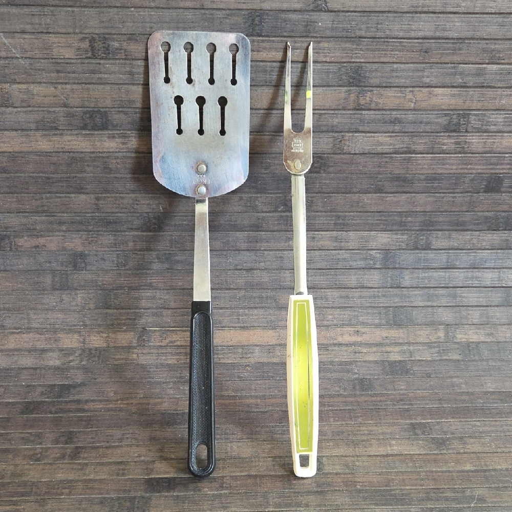 Stainless Steel Spatula and Fork Set with Black Handle